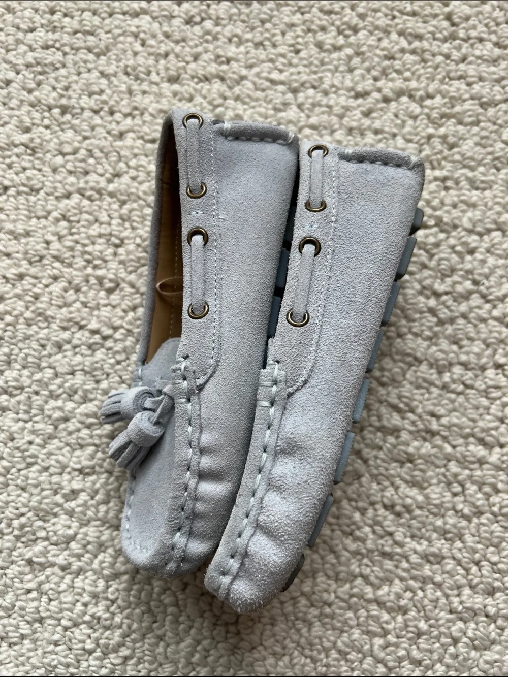 Janie and Jack Light Gray Suede Tassel Moccasins